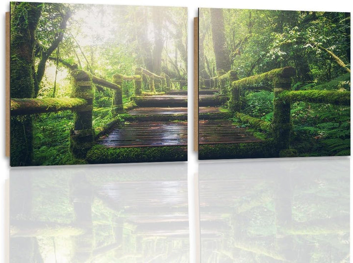 Feeby. Wandbilder - 2 Teile - 140x70 cm - quadratische Form Bilder Kunstdrucke Deko Panel WALD, NATU