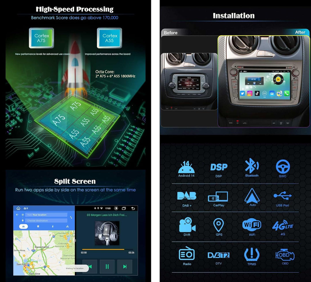 GONFEN 7-Zoll 8-Kern Android 12 Autoradio Navigation für Alfa Romeo Mito 2008-2019 Mit IPS Bildschir
