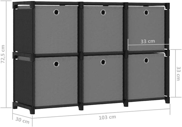 vidaXL Würfel-Regal mit Boxen 6 Fächer Schwarz 103x30x72,5 cm Stoff