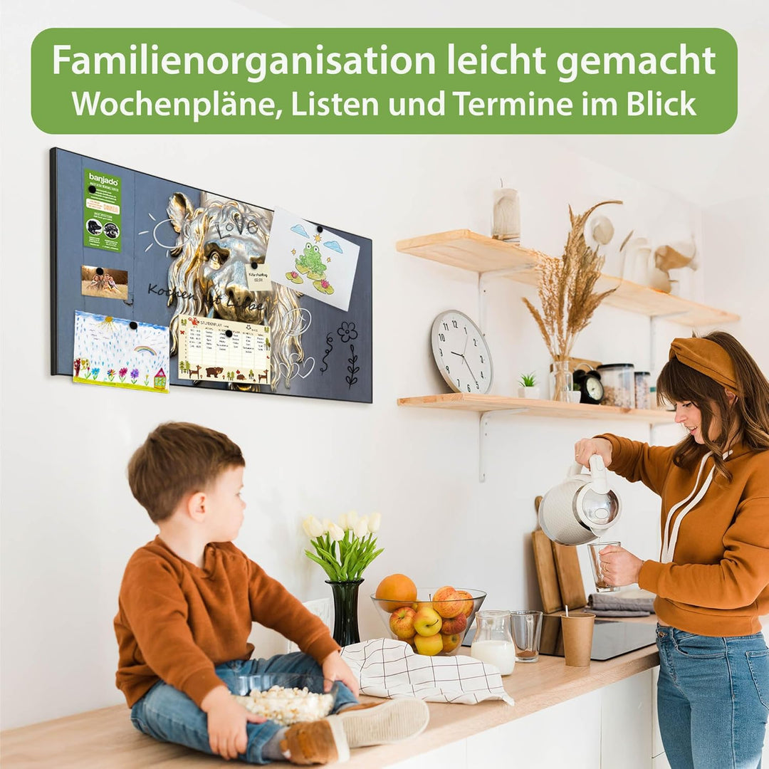 banjado Magnettafel schwarz 78 x 37cm / Magnetwand Metall/Magnetpinnwand als Memoboard/Pinnwand Magn