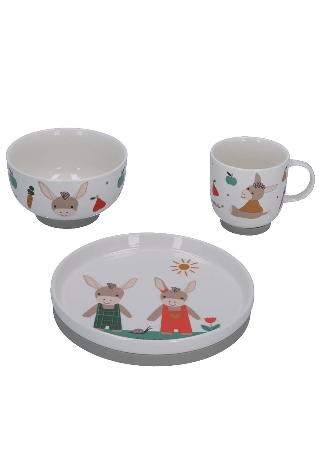 Sterntaler Baby Unisex Kindergeschirr Set Porzellan-Geschirr-Set 3-teilig Esel - Frühstücksset, Baby
