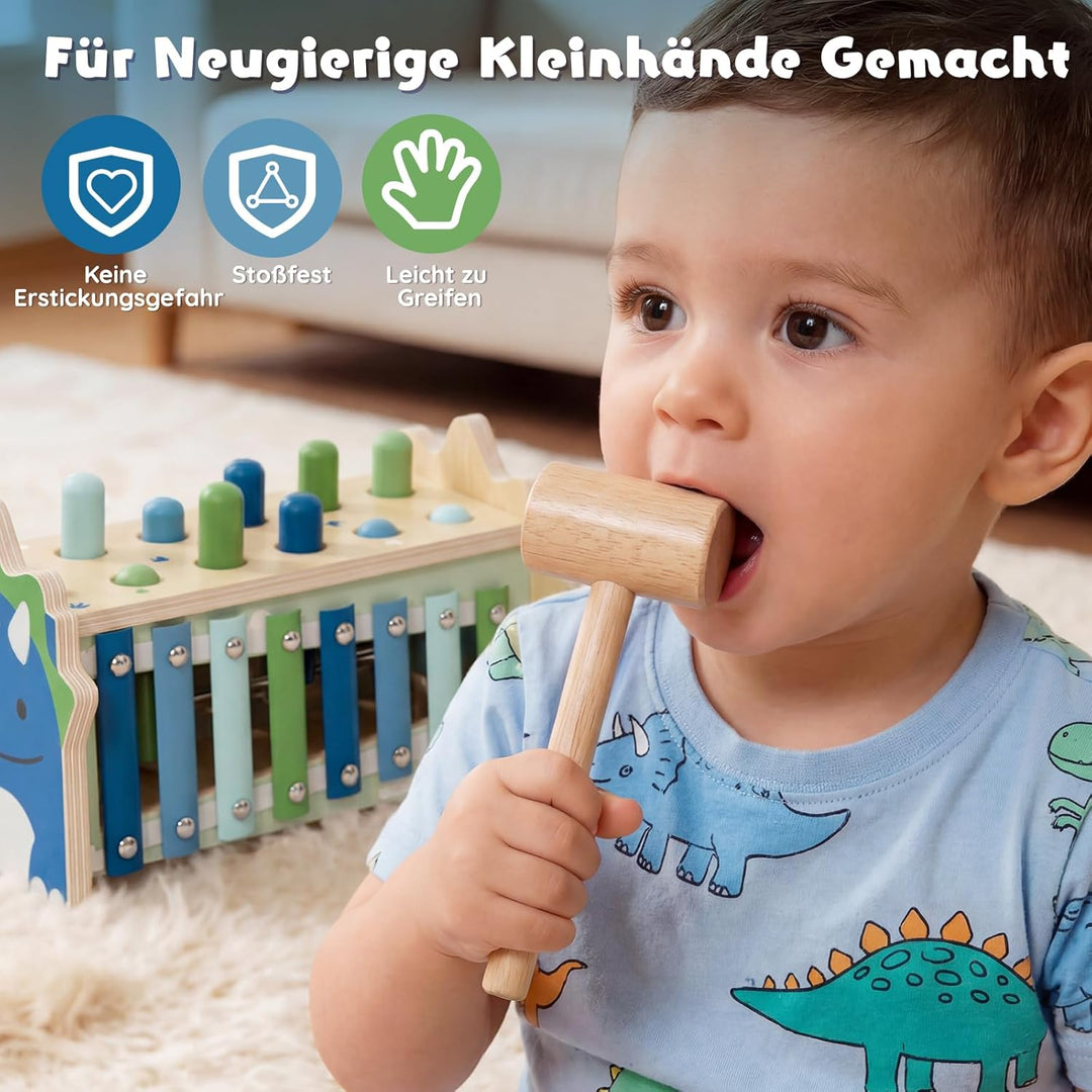 Lehoo Castle Montessori Spielzeug ab 1 Jahr, Hammerspiel mit Xylophon &amp; Zahnrädern, Holz Motorikspie