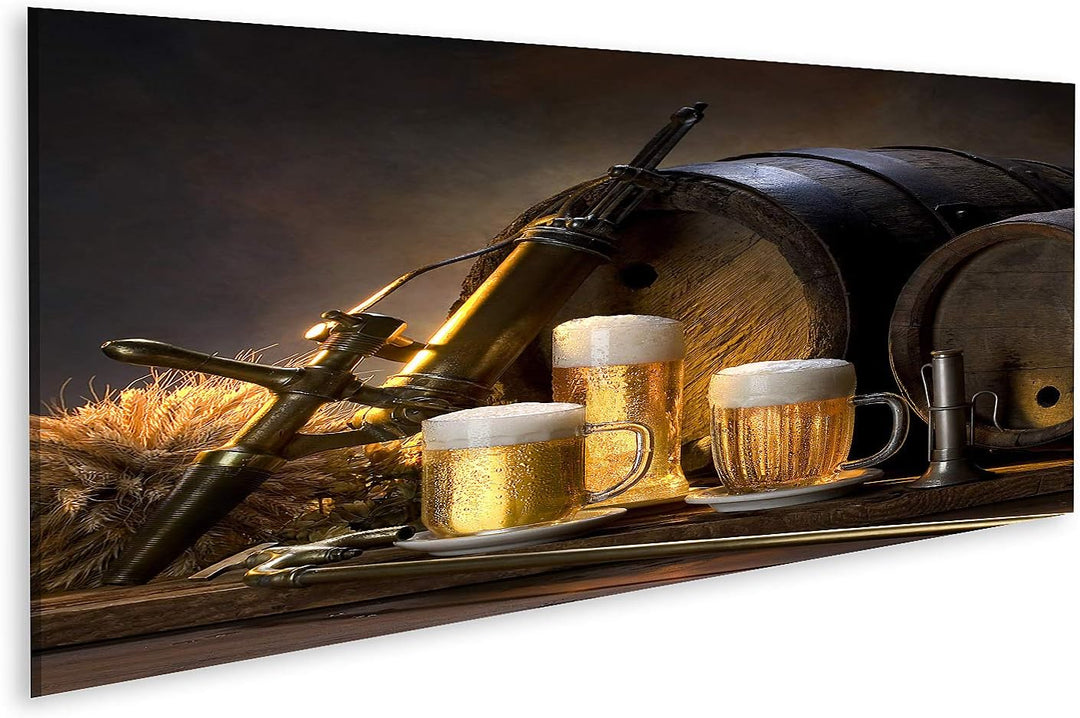 islandburner Bild auf Leinwand Stillleben Bier Fässer Bilder Wandbilder Poster Leinwand 120x40cm - P