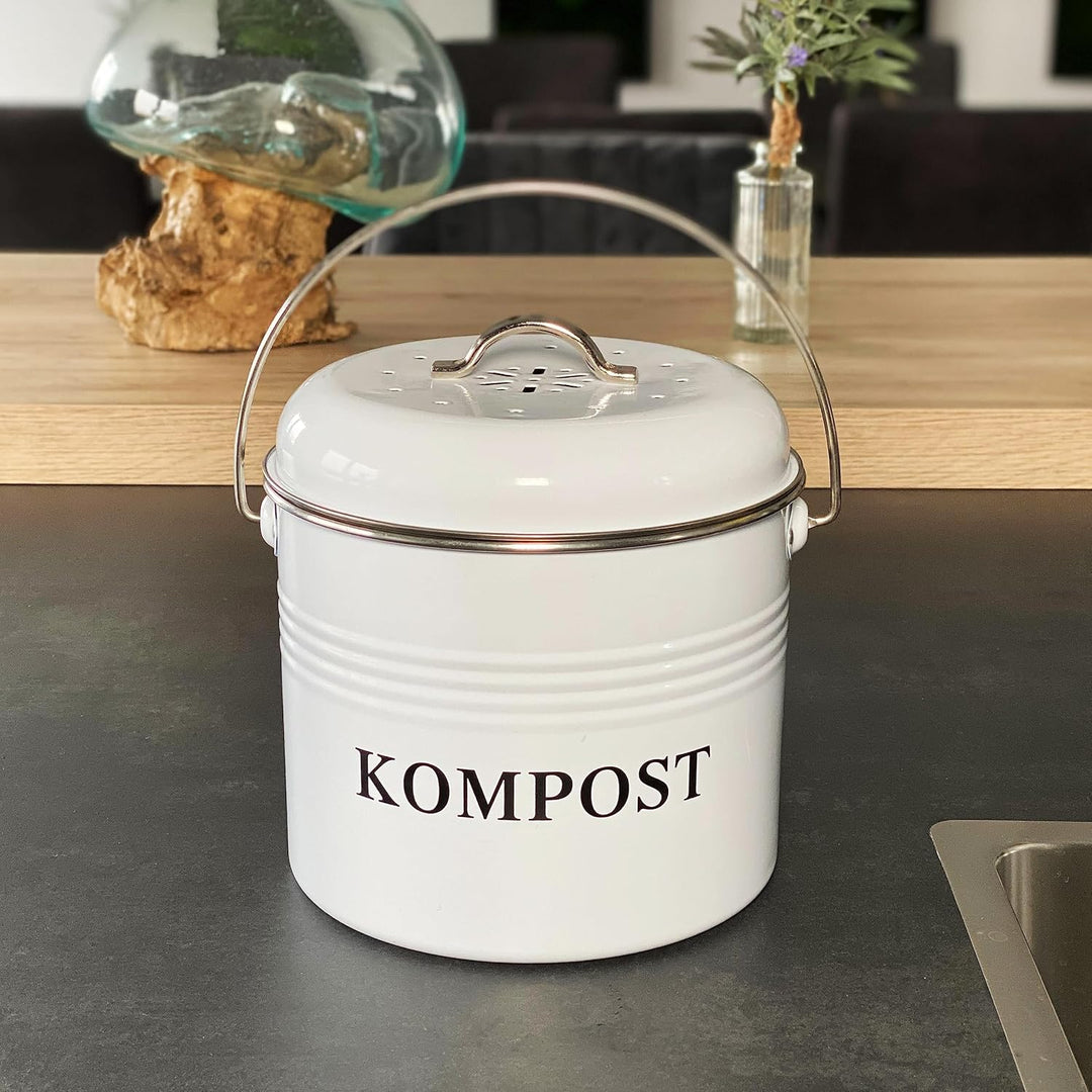 Komposteimer Biomülleimer aus Eisen für die Küche - 21.5 x 19 x 20.5 cm - 3 Liter Füllmenge - Behält