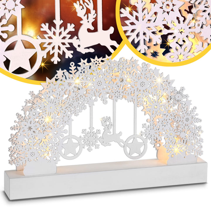 Monzana® Schwibbogen Weihnachten Batteriebetrieben Timer Kabellos Holz LED Beleuchtung Deko Lichterb