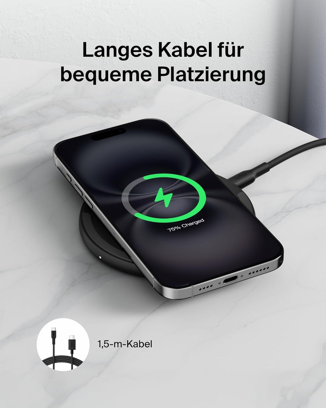 Belkin Kabelloses Ladepad (15 W) – Qi Ladegerät, Qi Ladestation für Apple iPhone 16, iPhone 15/14/13