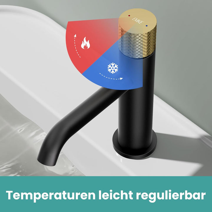 EMKE Wasserhahn Bad Schwarz, 181 x 166 x 50 mm, Messing, Keramikkartusche, Badarmatur, Wasserhahn mi