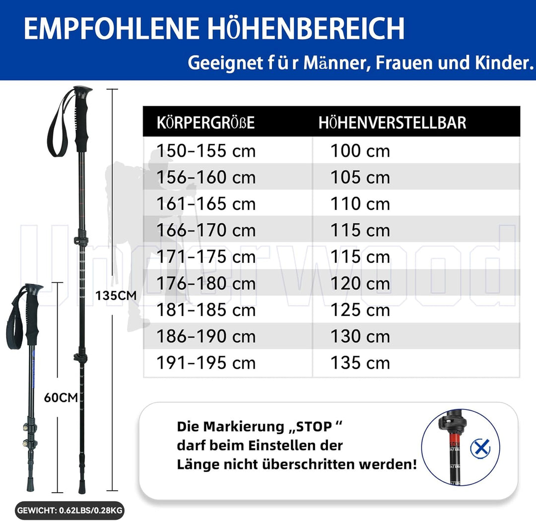 Teleskop-Wanderstöcke – 2er-Pack ultraleichte Aluminium-Wanderstöcke für Damen und Herren, Verstellb
