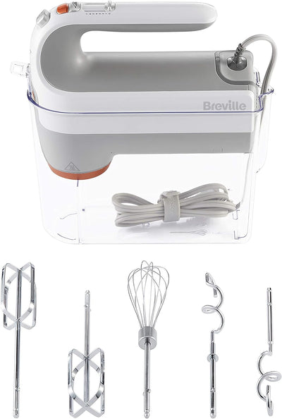 Breville HeatSoft Elektrischer Handmixer mit Rührbesen | Quirle | Knethaken und Aufbewahrungskoffer