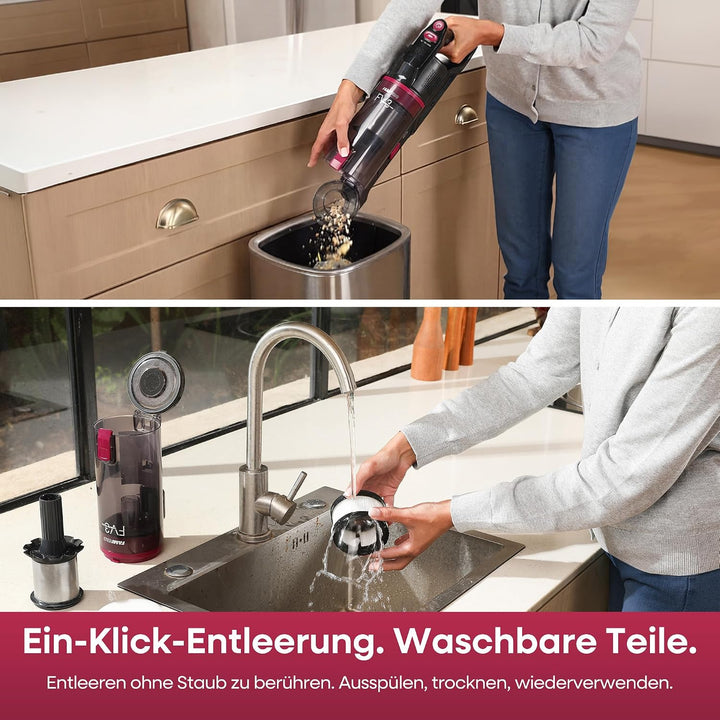 FAMIVAC FV3 Akku Staubsauger 60KPa/50Min/120㎡, Staubsauger Kabellos mit Klappbares Rohr, Selbststehe