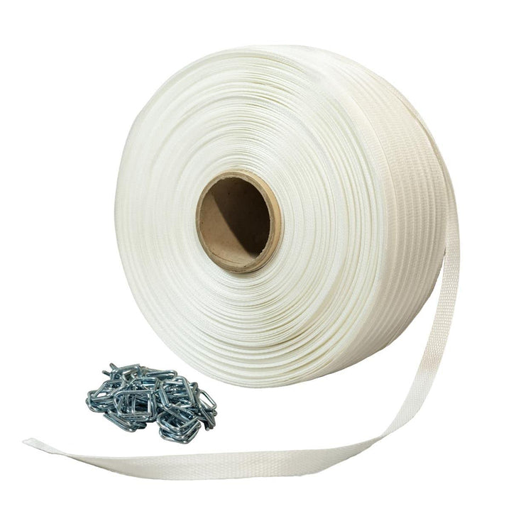 Pack 1 Geflochtenes Umreifungsband 16 mm x 850 m + 250 Schlaufen - Hochfestes Textilband 450kg - TEC