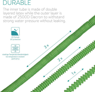 Navaris Flexibler Gartenschlauch 10-30m - mit 7 Funktionen Brause und Schnelladaptern - Wasserschlau