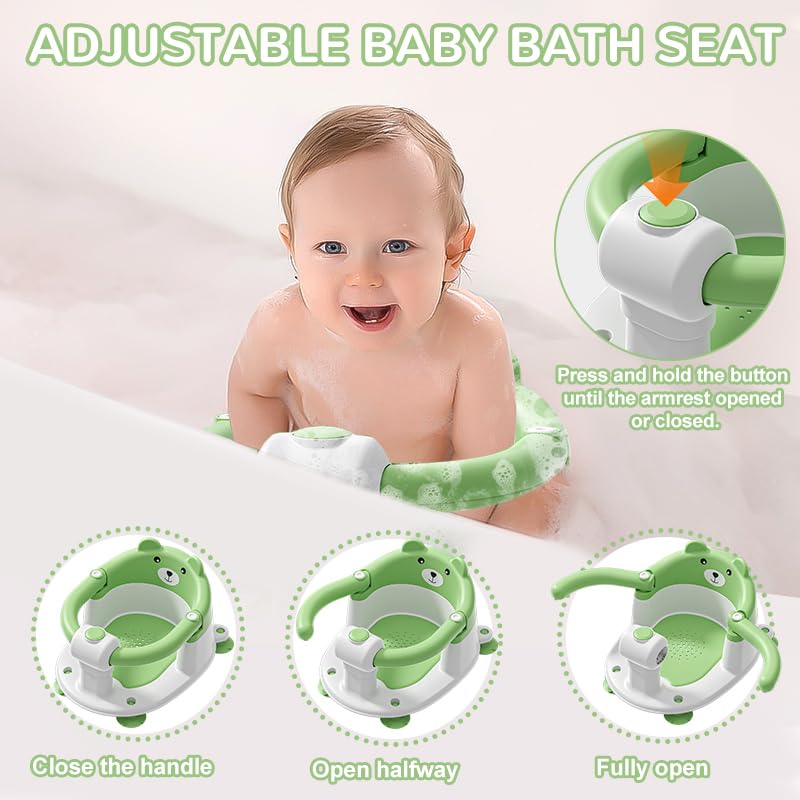 Badewannensitz Baby ab 6 Monate, Bär Rutschfester Badesitz Baby mit 4 Saugnäpfen und Kissen für Klei