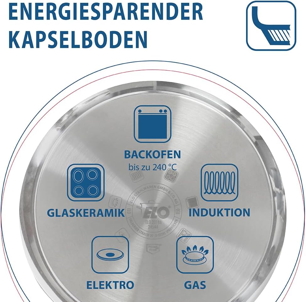 ELO Profi Therm Bratpfanne 24 cm, aus 18/10 Edelstahl, energiesparender Kapselboden, scharf und kros