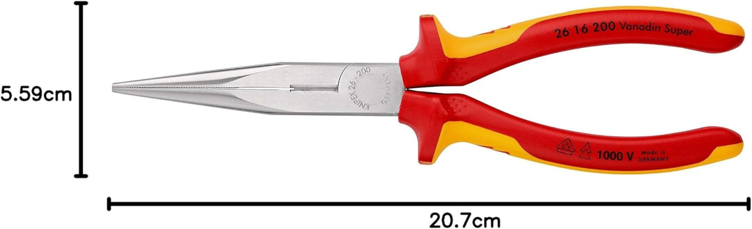 Knipex Flachrundzange mit Schneide (Storchschnabelzange) verchromt, VDE-geprüft 200 mm (SB-Karte/Bli