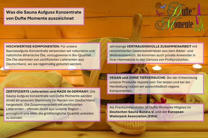 Dufte Momente | Saunaduft Wildkirsche 500ml in weisser Steinzeugflasche mit Korkmündung | vegan, ohn