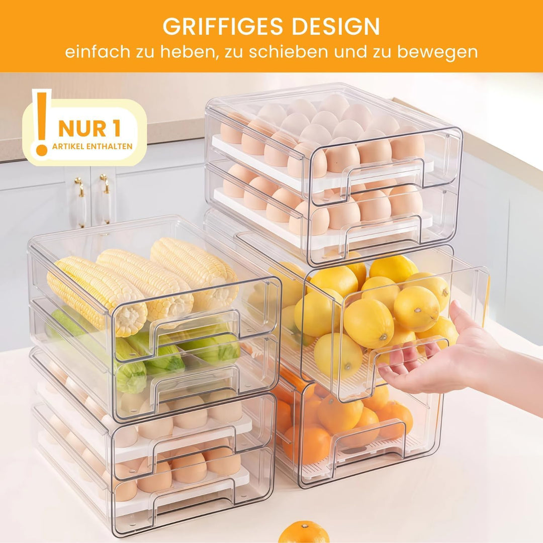 Kühlschrank-Organizer Schublade (1 Stück) – Stapelbarer, transparenter Fridge Organizer & Küchen-Org