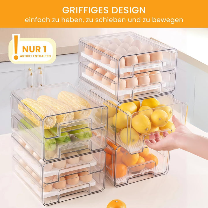 Kühlschrank-Organizer Schublade (1 Stück) – Stapelbarer, transparenter Fridge Organizer & Küchen-Org