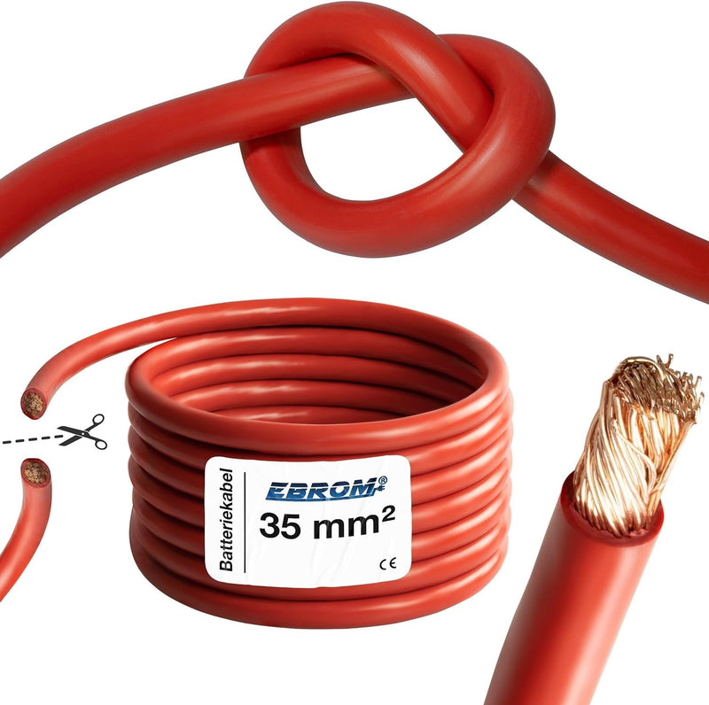 EBROM Batteriekabel hochflexibel Hi-Flex (Hi Flex) 35mm2 Kabel – Meterware in ROT - sehr biegsam – M