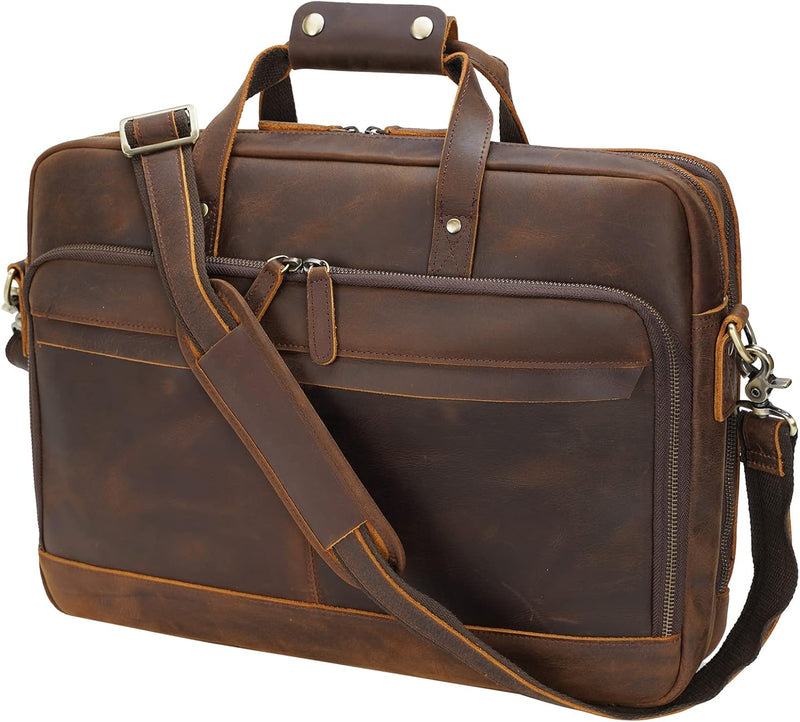 TIDING Laptoptasche Leder Herren 17 Zoll Laptop Aktentasche Business Tasche Arbeitstasche Vintage Ha