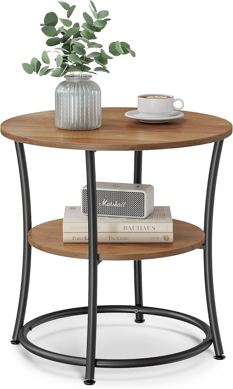 VASAGLE Beistelltisch, Couchtisch rund, Sofatisch, 2 Ablagen, Wohnzimmer, Schlafzimmer, einfacher Au
