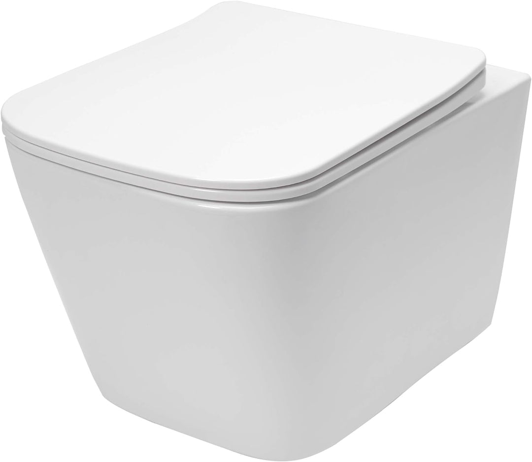 VBChome Hänge-WC Spülrandloses aus Keramik mit Toilettendeckel WC-Sitz aus Duroplast Absenkautomatik