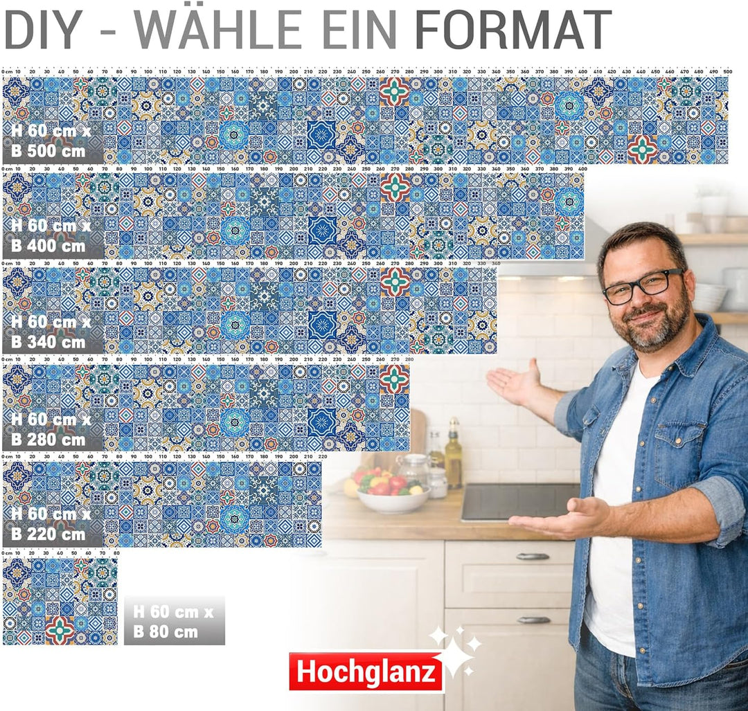 StickerProfis Küchenrückwand selbstklebend Glasoptik - MAROKKO Fliesen - 1.8mm, Versteift, alle Unte