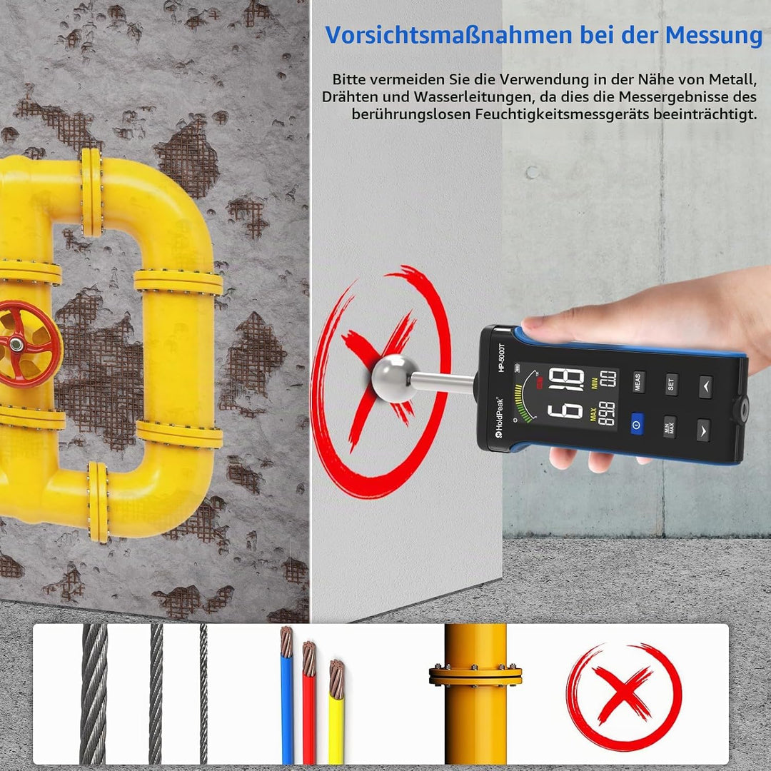 Feuchtigkeitsmesser, mit LCD-Farbdisplay und Alarmfunktion, für Wände, Holz, Mauerwerk, Beton, Gipse