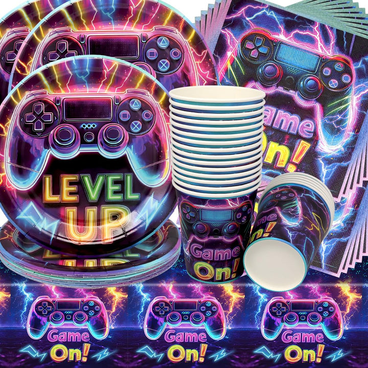 Doyomtoy Videospiel Geburtstag Deko, Partygeschirr Set Videospiel Geburtstag Party Set Geburtstagste