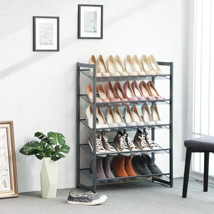 SONGMICS 5-stöckiges Schuhregal, erweiterbarer Schuhständer aus Metall, verstellbare Schuhablage, fü