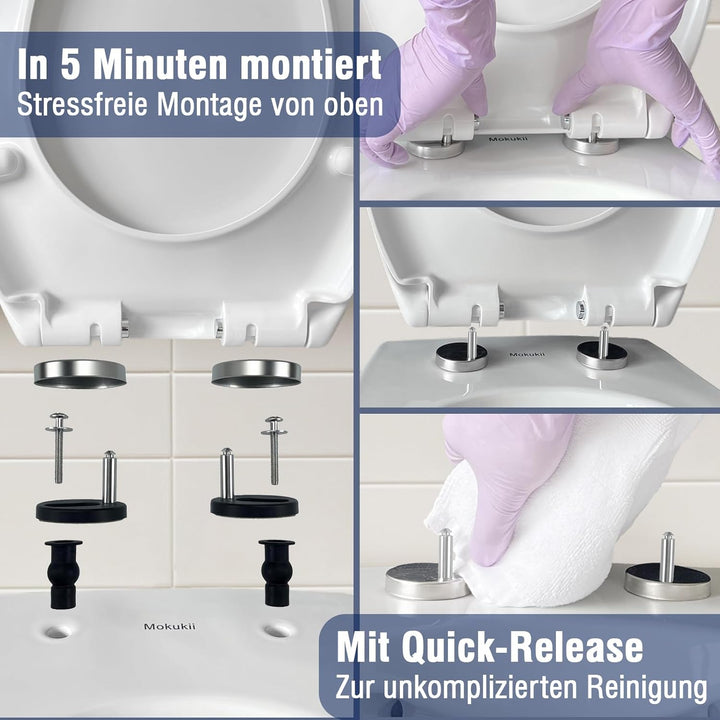 WC-Sitz mit Absenkautomatik & Quick-Release Weiss Oval antibakterieller toilettendeckel aus Urea-Dur