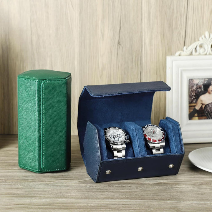 Hiram Hexagon Uhren-Reiseetui aus echtem Leder 2 Uhrenrollen-Etui Uhren Aufbewahrungsbox Schutz-Orga