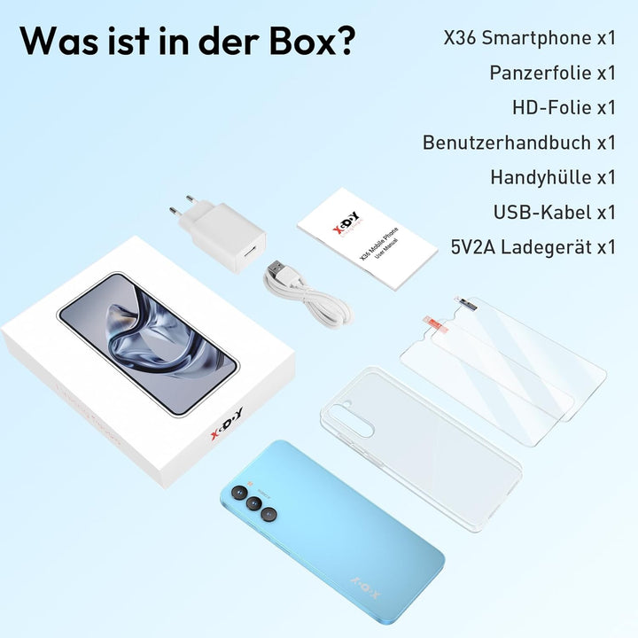 XGODY X36 Handy Ohne Vertrag, 6,52" Android 15 Smartphone, 4G LTE Dual SIM Octa-Core, 7GB/32GB (256G