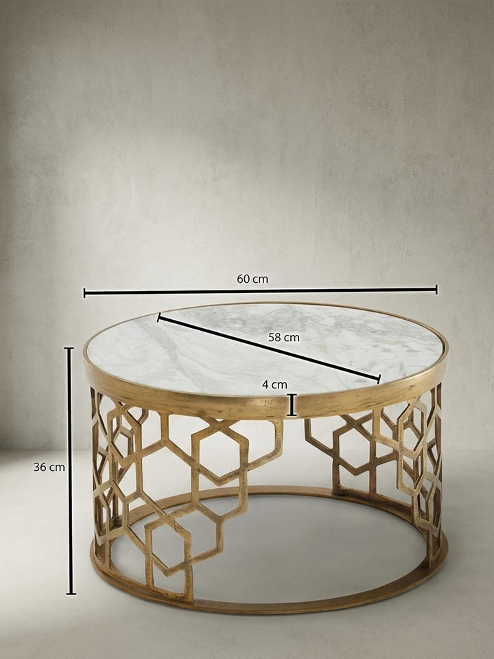 KADIMA DESIGN Couchtisch Marble - Design Wohnzimmertisch mit echtem Marmor Weiss, 60x60x36 cm, Metal