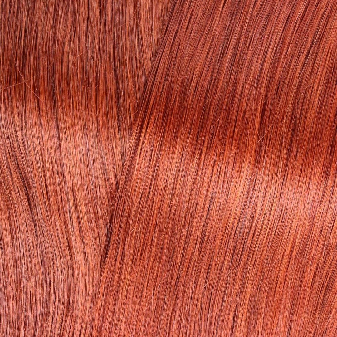 hair2heart 30 x Tape In Extensions aus Echthaar, 60cm, 2,5g Strähnen, gewellt - Farbe 350 kupferrot