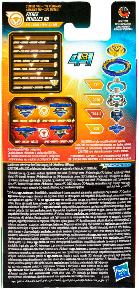 Beyblade Burst QuadStrike, Single Pack Fierce Achilles A8, Spielzeug für Kinder ab 8 Jahren, Fierce