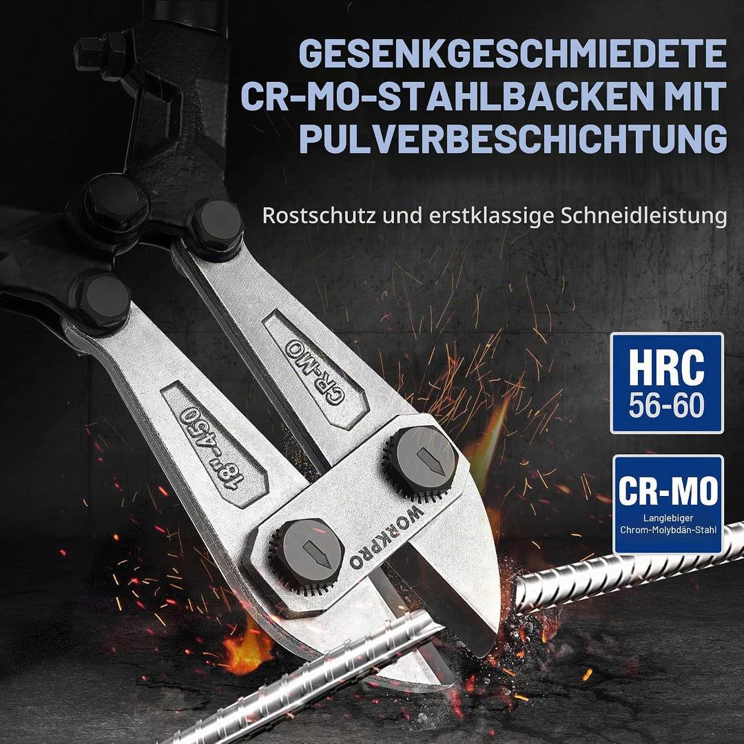 WORKPRO Bolzenschneider, Bi-Material-Griff mit weichem Gummigriff, 45,7 cm, Chrom-Molybdän-Stahlklin