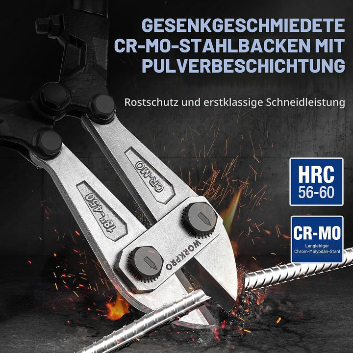 WORKPRO Bolzenschneider, Bi-Material-Griff mit weichem Gummigriff, 45,7 cm, Chrom-Molybdän-Stahlklin
