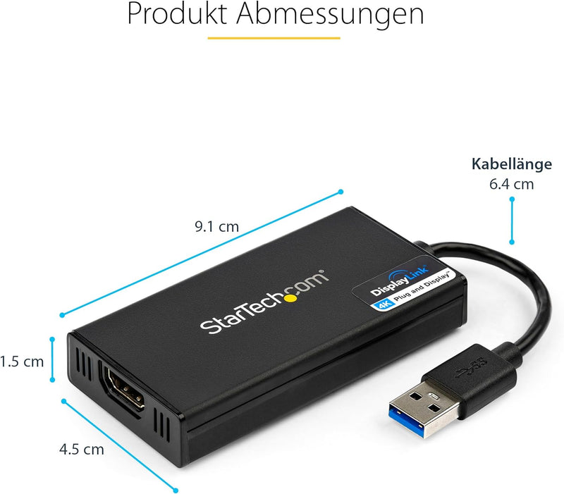 StarTech.com USB 3.0 auf HDMI Adapter - 4K 30Hz Ultra HD - DisplayLink zertifiziert - USB-A auf HDMI