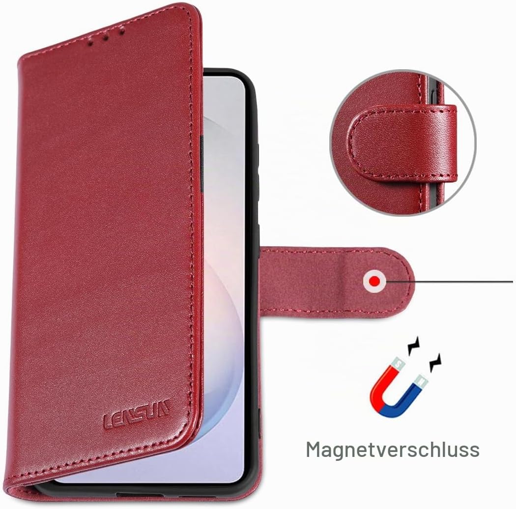 LENSUN Echtleder Hülle für Samsung Galaxy S26 5G, Handyhülle Echtes Leder [RFID Schutz][Magnetversch