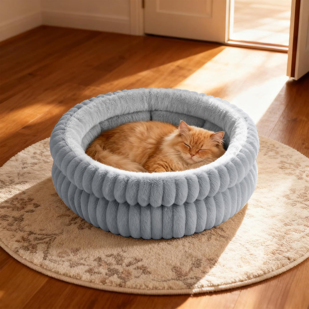 EDMIENS Katzenbett, Waschbar Indoor Katzenbett Flauschig, Rund Katzenkissen, zweiseitig Innenkissen