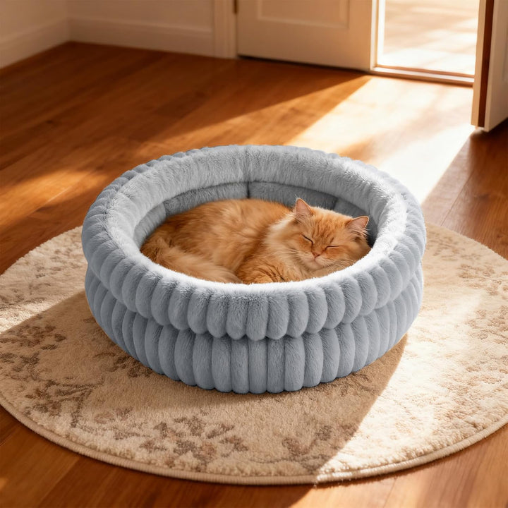 EDMIENS Katzenbett, Waschbar Indoor Katzenbett Flauschig, Rund Katzenkissen, zweiseitig Innenkissen