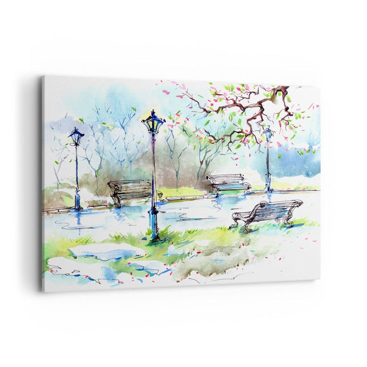 Bilder auf Leinwand 100x70cm Leinwandbild Path urban Park Landschaft Gross Wanddeko Bild Schlafzimme