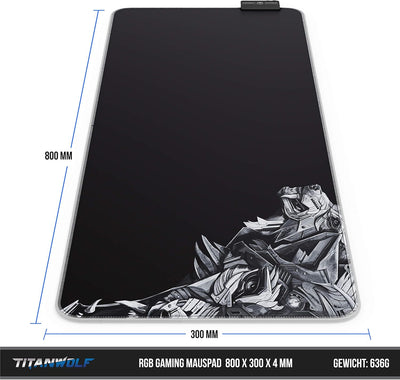 TITANWOLF - RGB Gaming Mauspad LED Schreibtischunterlage 800x300 mm XXL Mousepad LED Multi Color 11