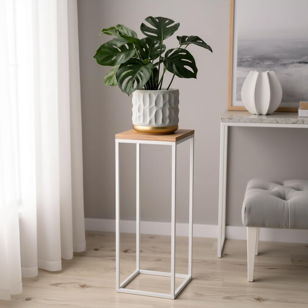Pflanzenständer Craft - 24x24x70cm - Farbe Weiss - für Zimmerblumen - Metallregal - dekorativer Tisc