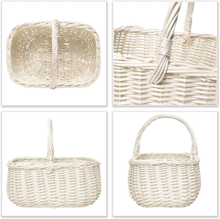 Creative Home Weisser Einkaufskorb Weidenkorb mit Henkel Picknickkorb | 36 x 27 x 32 cm cm (+/- 2 cm