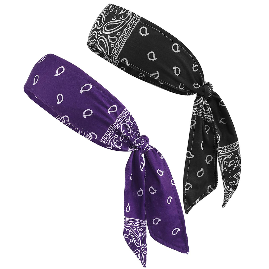 2 x Sport-Stirnbänder mit Paisley-Muster, verstellbar, elastisch, Schweissband, rutschfest, Lauf-Kop