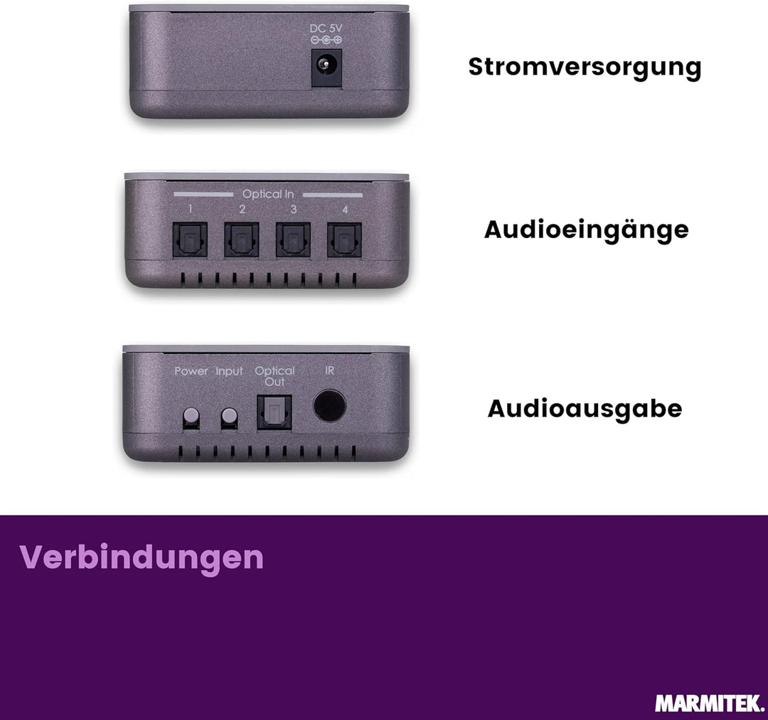 Toslink Audio Switch - Marmitek Connect TS21 - Audio Weiche Optical - 2 Ein / 1 Aus - S/PDIF - 192 k