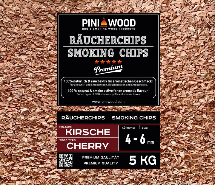 PINI 5 Kg Räucherchips Kirsche 4-6 mm Smoking Chips Räucherspäne 18 Liter
