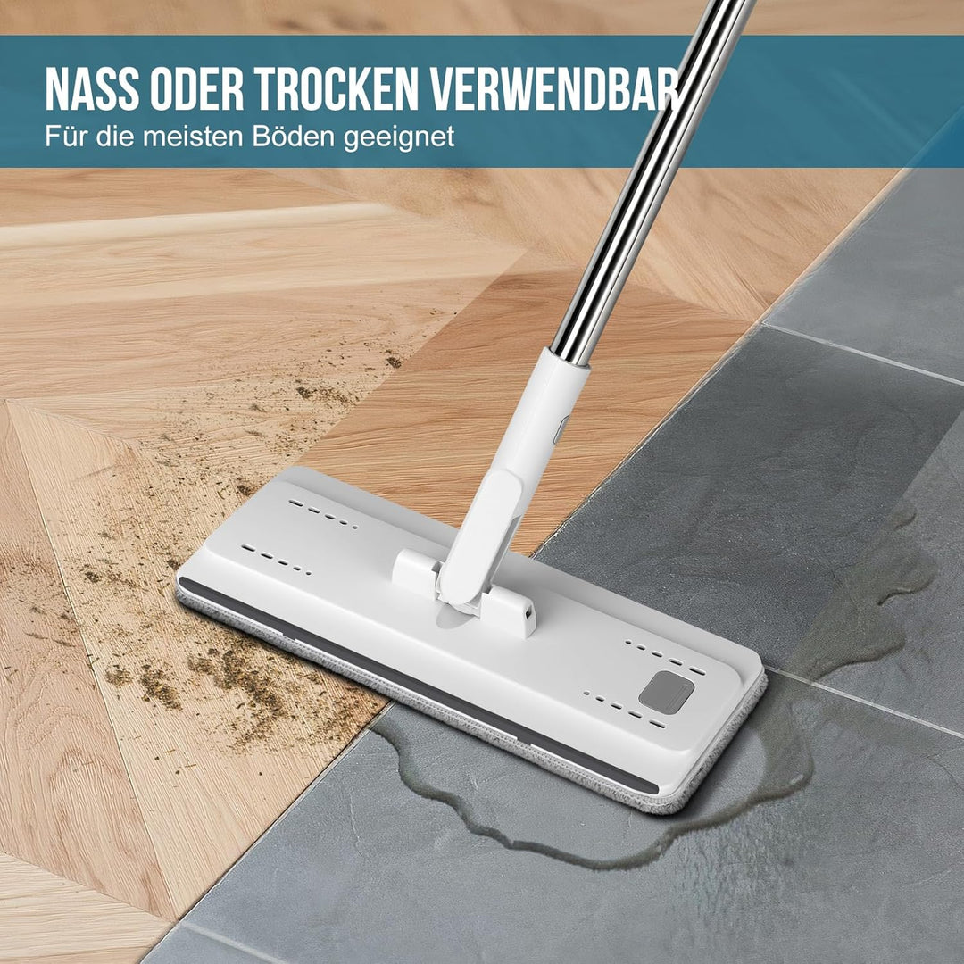 Masthome Flacher Wischmopp und Putzeimer Set,Flach Mopp Bodenwischer Putzset für Nass- Trockennutzun